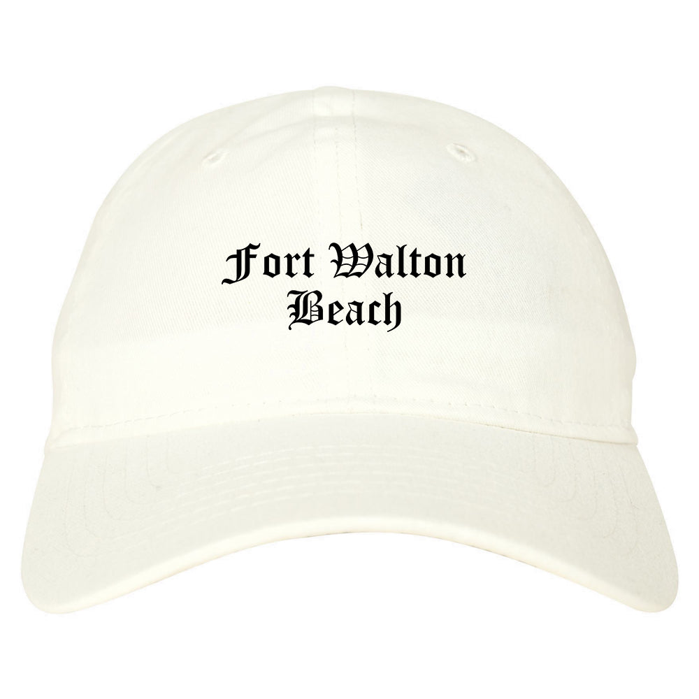Fort Walton Beach Florida FL Old English Mens Dad Hat Baseball Cap White