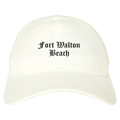Fort Walton Beach Florida FL Old English Mens Dad Hat Baseball Cap White