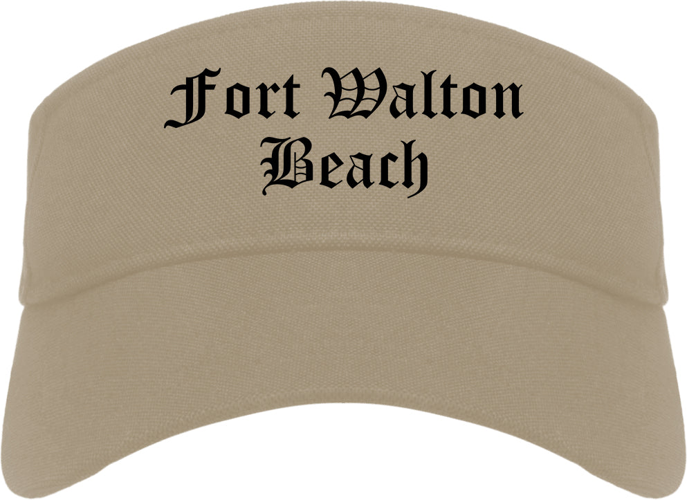 Fort Walton Beach Florida FL Old English Mens Visor Cap Hat Khaki