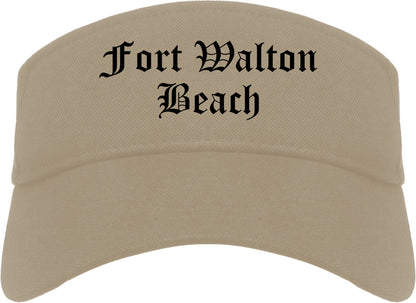 Fort Walton Beach Florida FL Old English Mens Visor Cap Hat Khaki