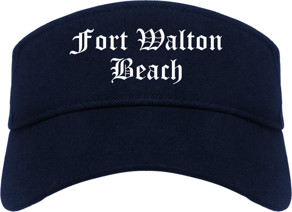 Fort Walton Beach Florida FL Old English Mens Visor Cap Hat Navy Blue