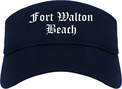 Fort Walton Beach Florida FL Old English Mens Visor Cap Hat Navy Blue