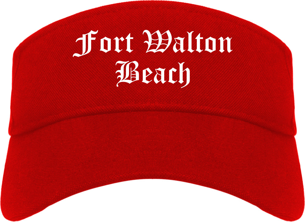 Fort Walton Beach Florida FL Old English Mens Visor Cap Hat Red
