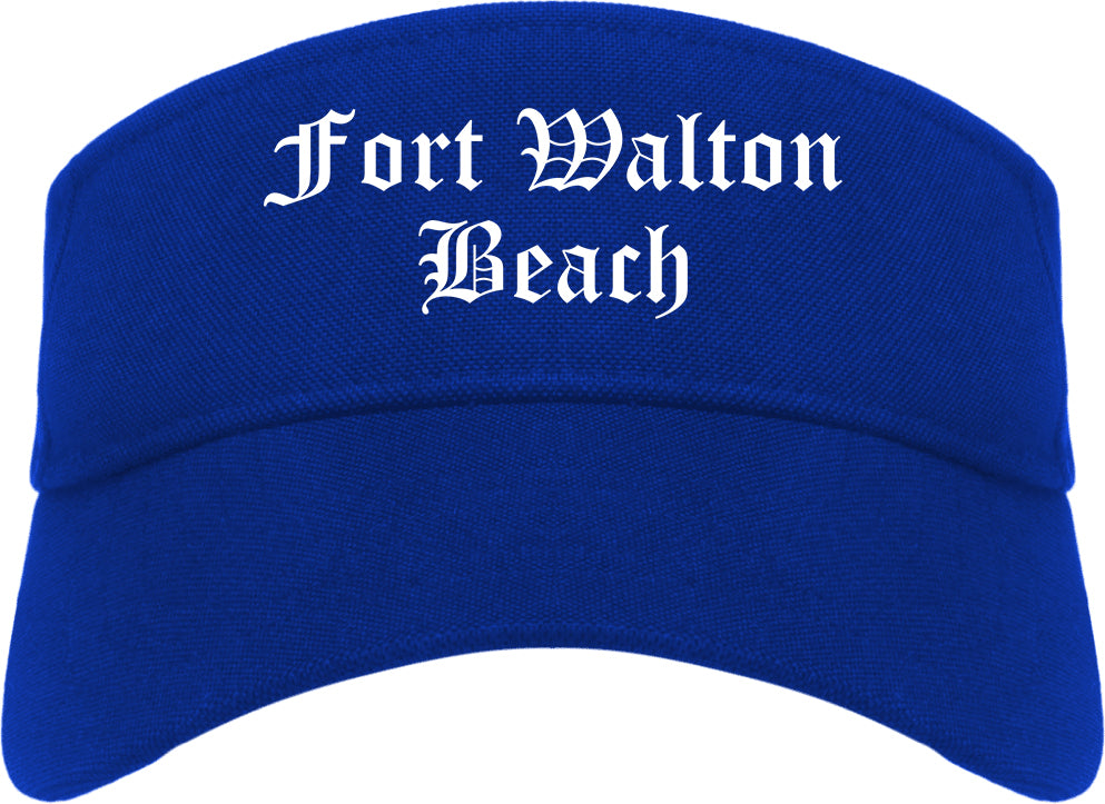 Fort Walton Beach Florida FL Old English Mens Visor Cap Hat Royal Blue