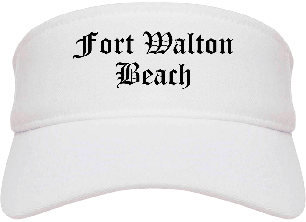 Fort Walton Beach Florida FL Old English Mens Visor Cap Hat White
