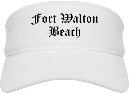 Fort Walton Beach Florida FL Old English Mens Visor Cap Hat White