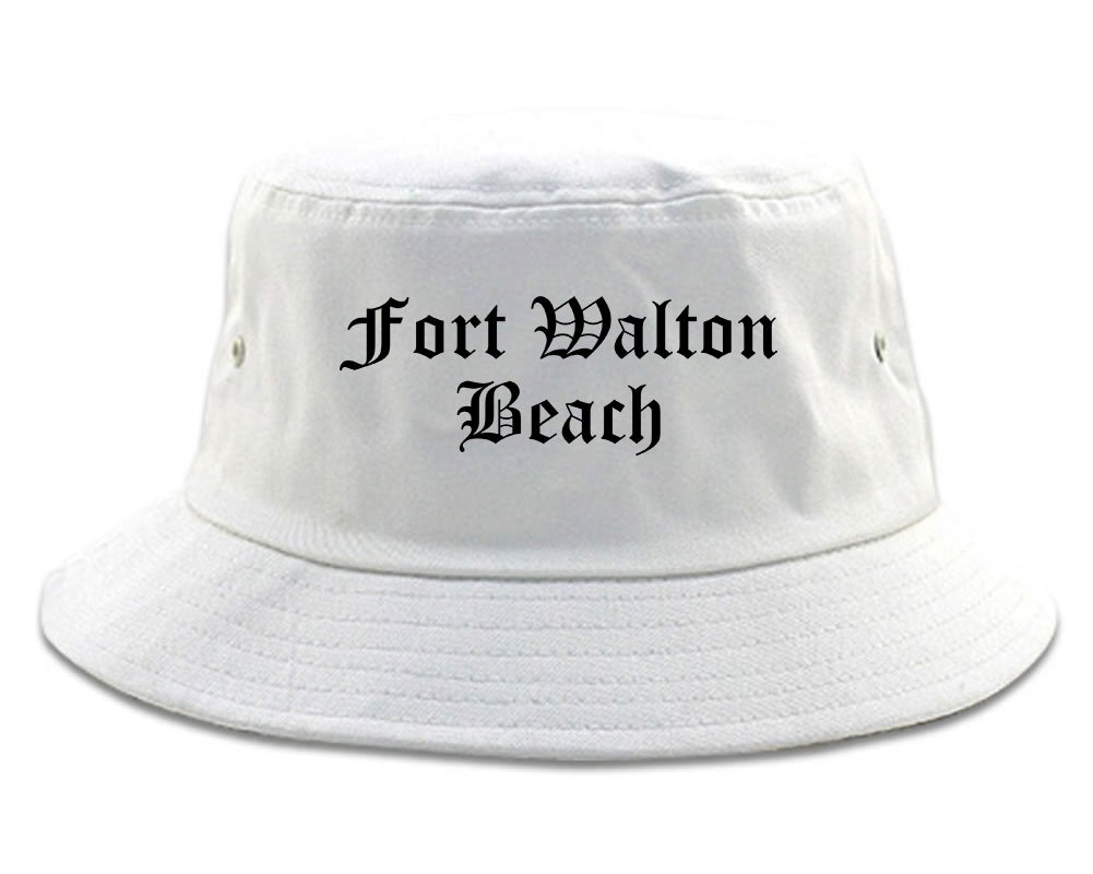 Fort Walton Beach Florida FL Old English Mens Bucket Hat White