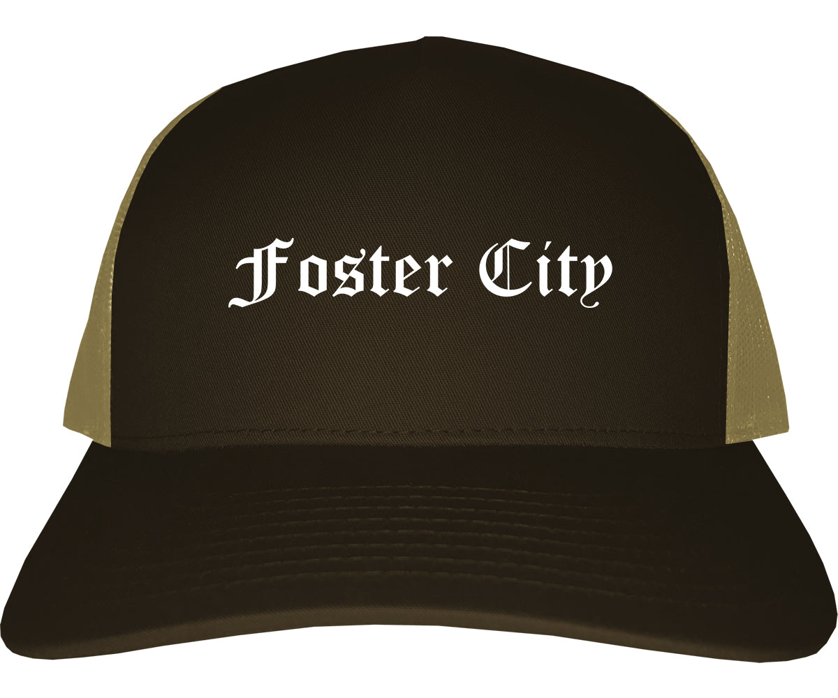 Foster City California CA Old English Mens Trucker Hat Cap Brown
