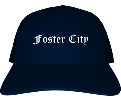 Foster City California CA Old English Mens Trucker Hat Cap Navy Blue
