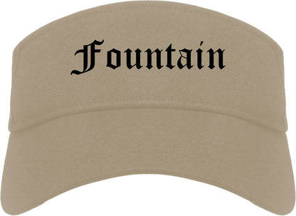 Fountain Colorado CO Old English Mens Visor Cap Hat Khaki