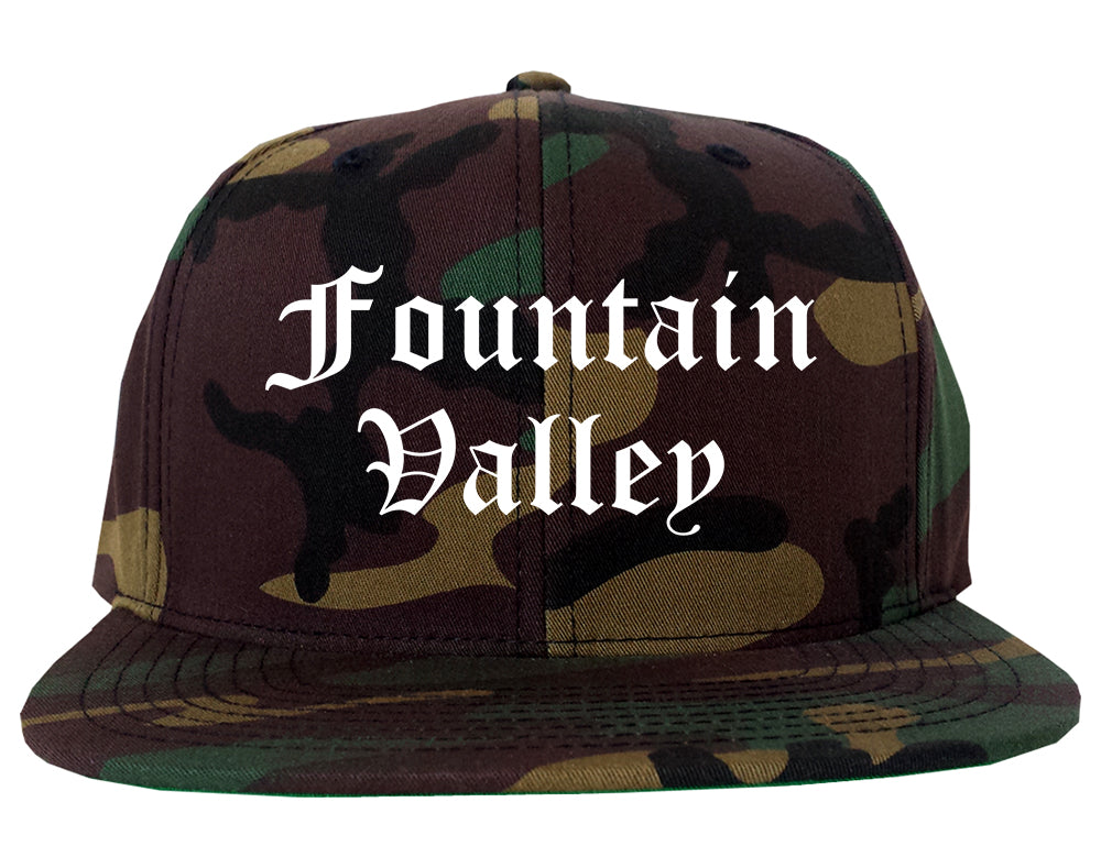 Fountain Valley California CA Old English Mens Snapback Hat Army Camo