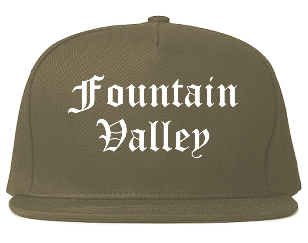 Fountain Valley California CA Old English Mens Snapback Hat Grey