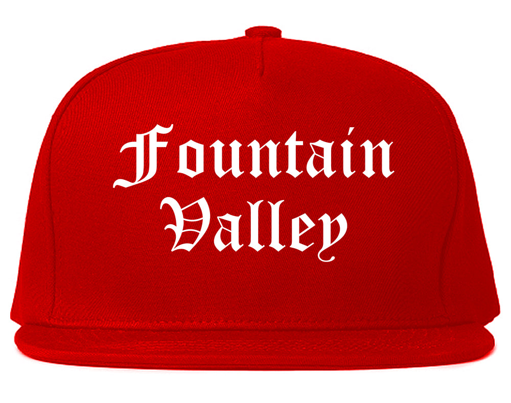Fountain Valley California CA Old English Mens Snapback Hat Red