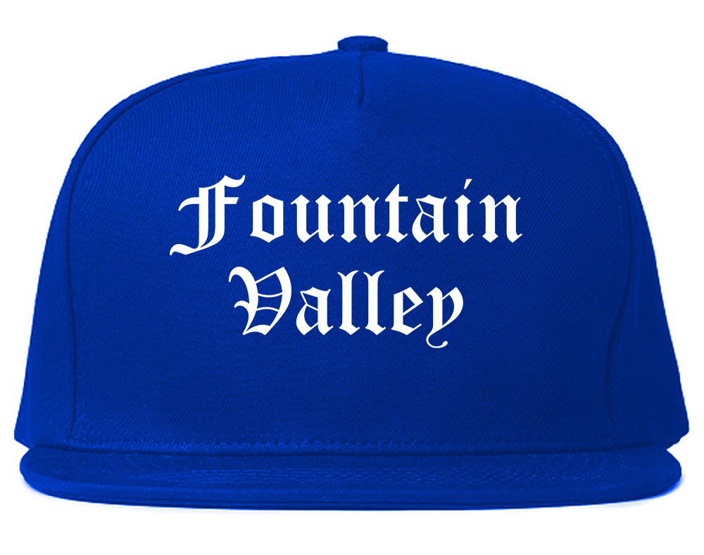 Fountain Valley California CA Old English Mens Snapback Hat Royal Blue