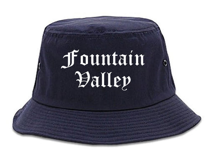 Fountain Valley California CA Old English Mens Bucket Hat Navy Blue