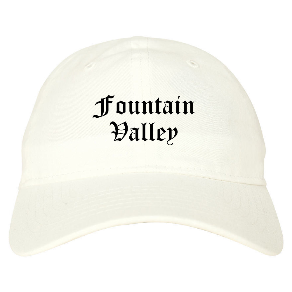 Fountain Valley California CA Old English Mens Dad Hat Baseball Cap White