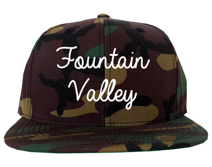 Fountain Valley California CA Script Mens Snapback Hat Army Camo