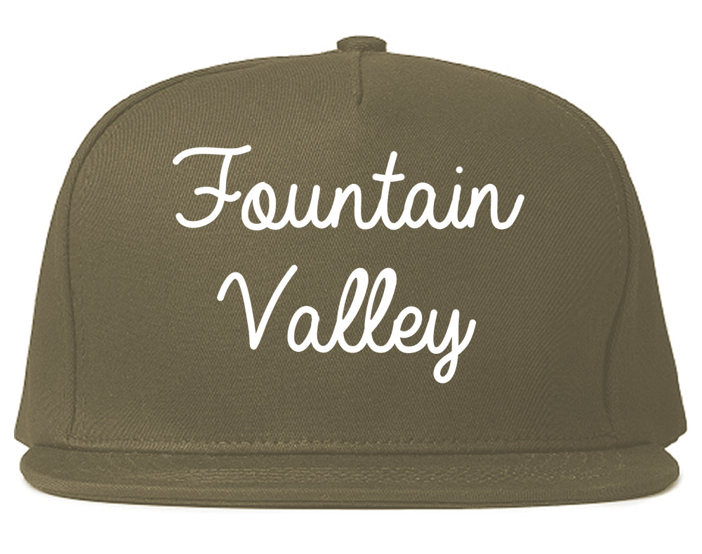 Fountain Valley California CA Script Mens Snapback Hat Grey