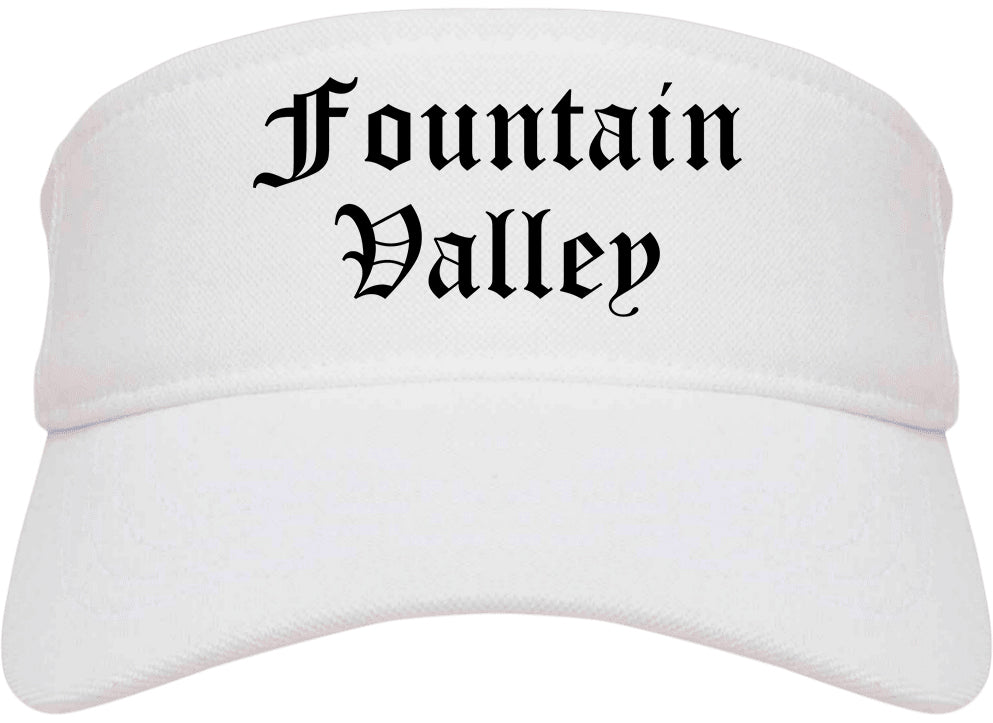 Fountain Valley California CA Old English Mens Visor Cap Hat White