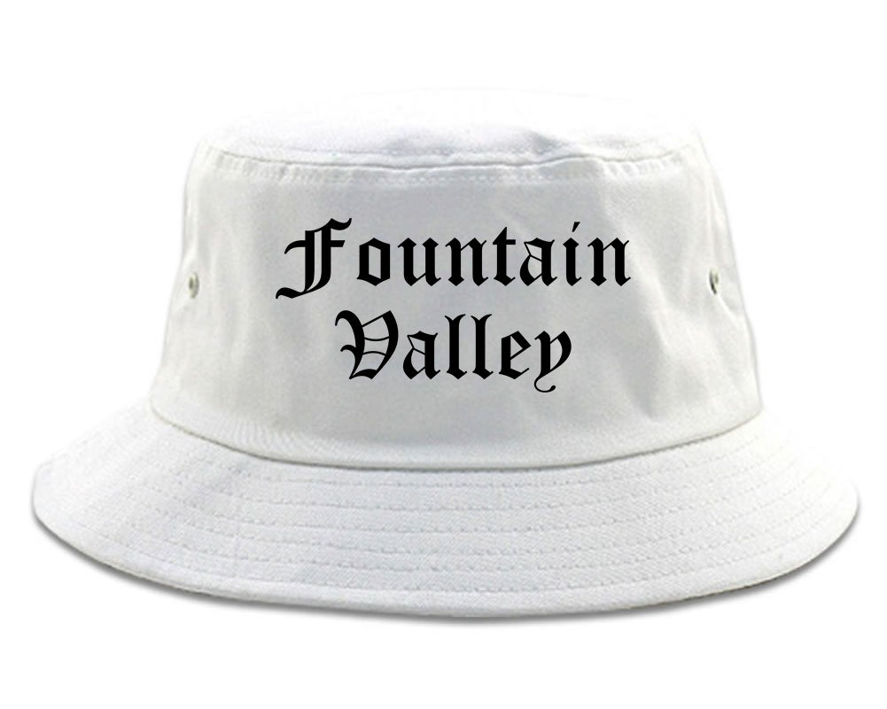 Fountain Valley California CA Old English Mens Bucket Hat White
