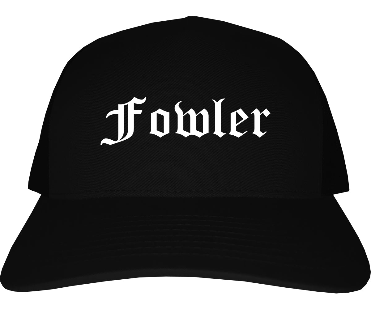 Fowler California CA Old English Mens Trucker Hat Cap Black