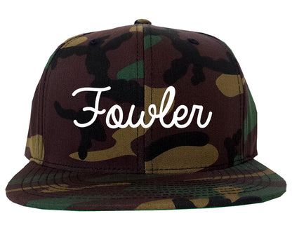 Fowler California CA Script Mens Snapback Hat Army Camo