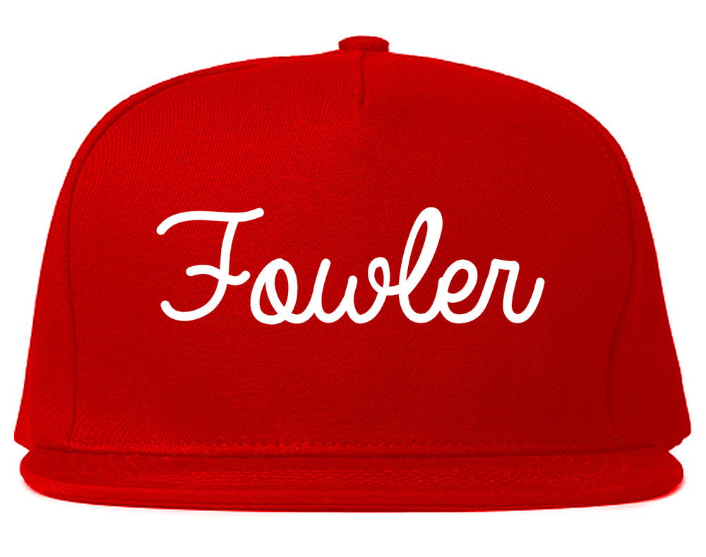 Fowler California CA Script Mens Snapback Hat Red