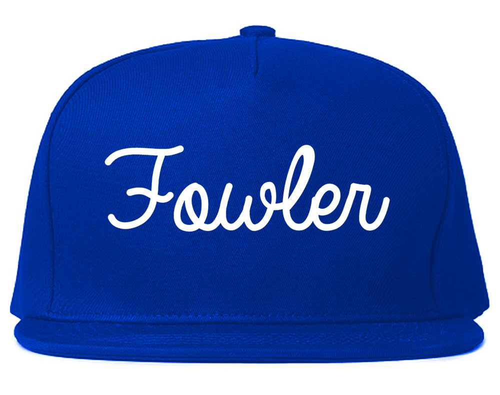 Fowler California CA Script Mens Snapback Hat Royal Blue