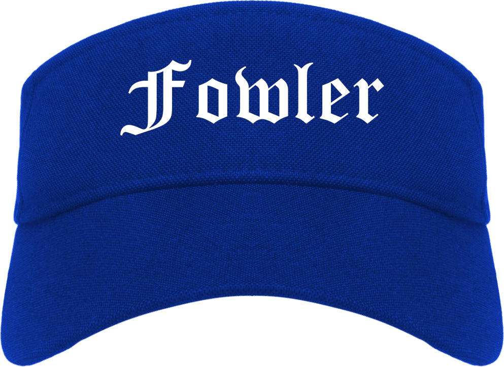 Fowler California CA Old English Mens Visor Cap Hat Royal Blue