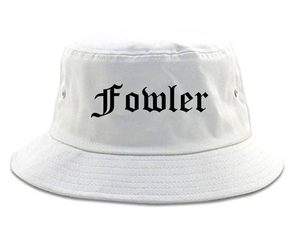 Fowler California CA Old English Mens Bucket Hat White