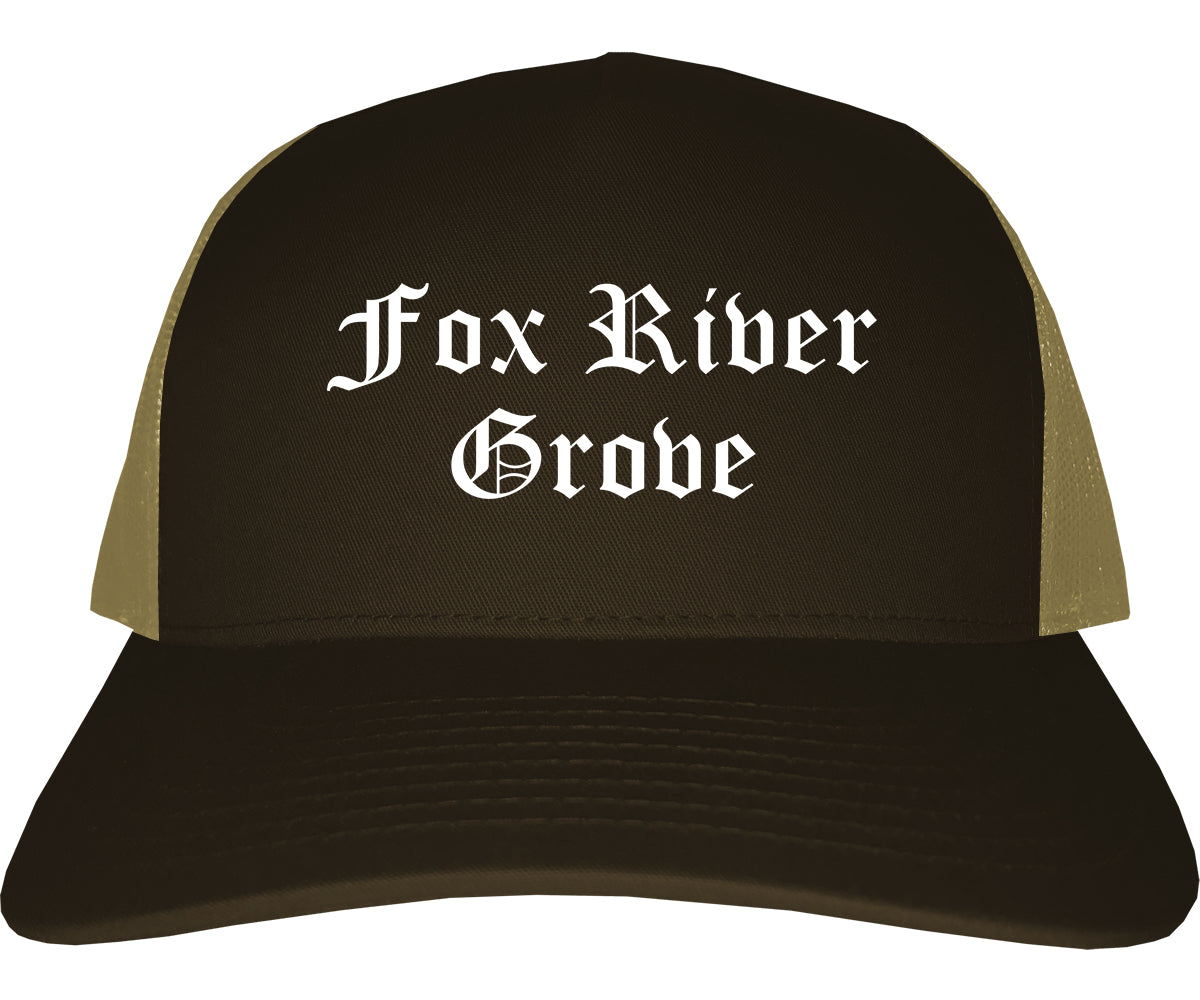 Fox River Grove Illinois IL Old English Mens Trucker Hat Cap Brown