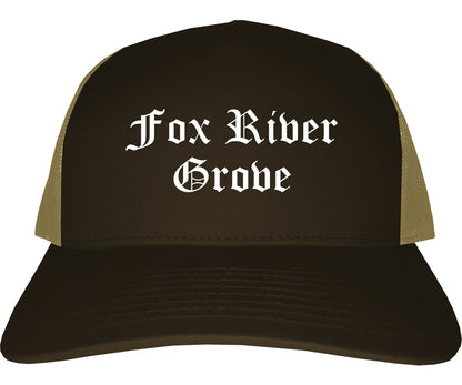 Fox River Grove Illinois IL Old English Mens Trucker Hat Cap Brown