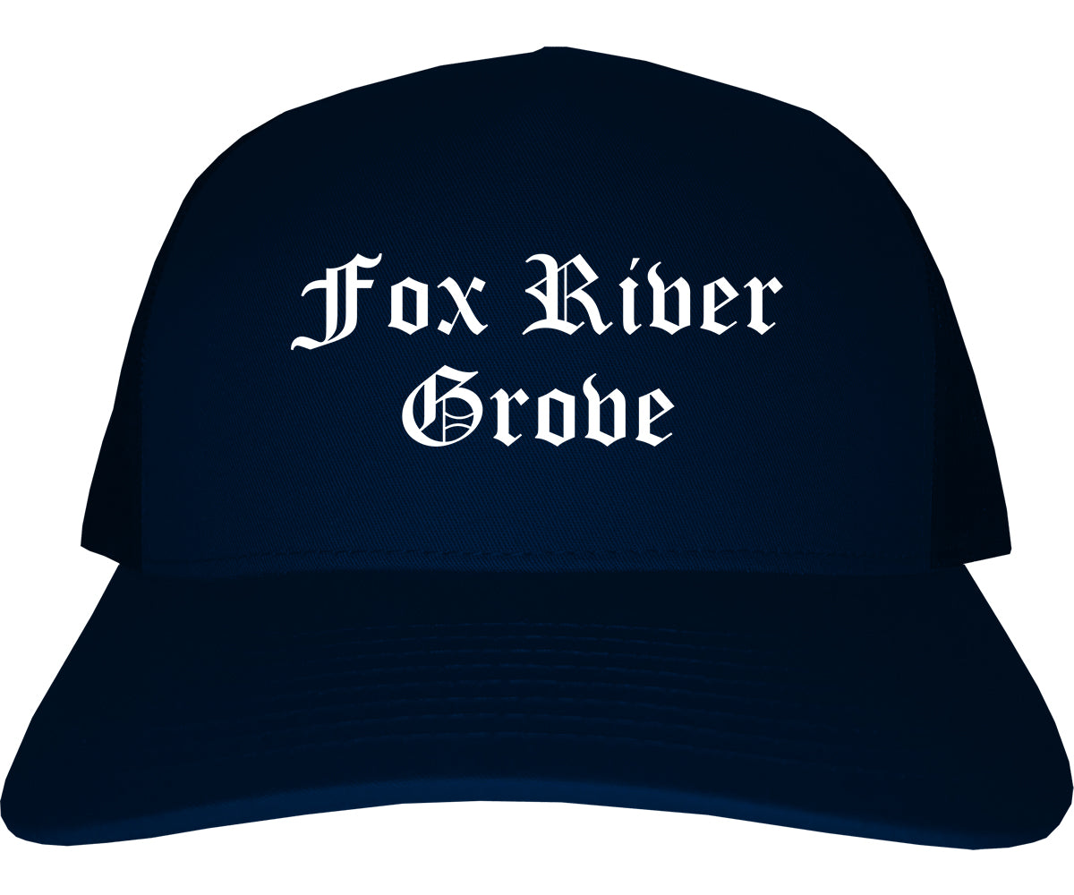 Fox River Grove Illinois IL Old English Mens Trucker Hat Cap Navy Blue