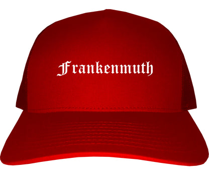 Frankenmuth Michigan MI Old English Mens Trucker Hat Cap Red