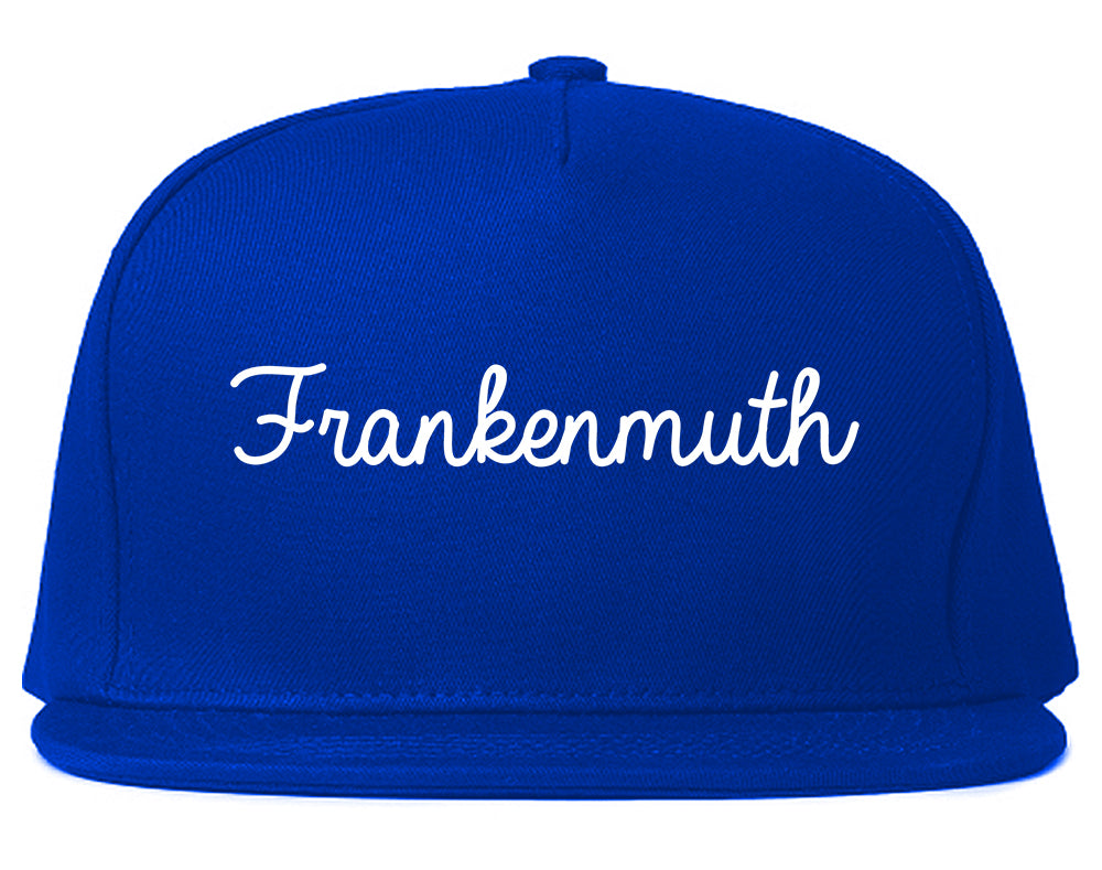 Frankenmuth Michigan MI Script Mens Snapback Hat Royal Blue
