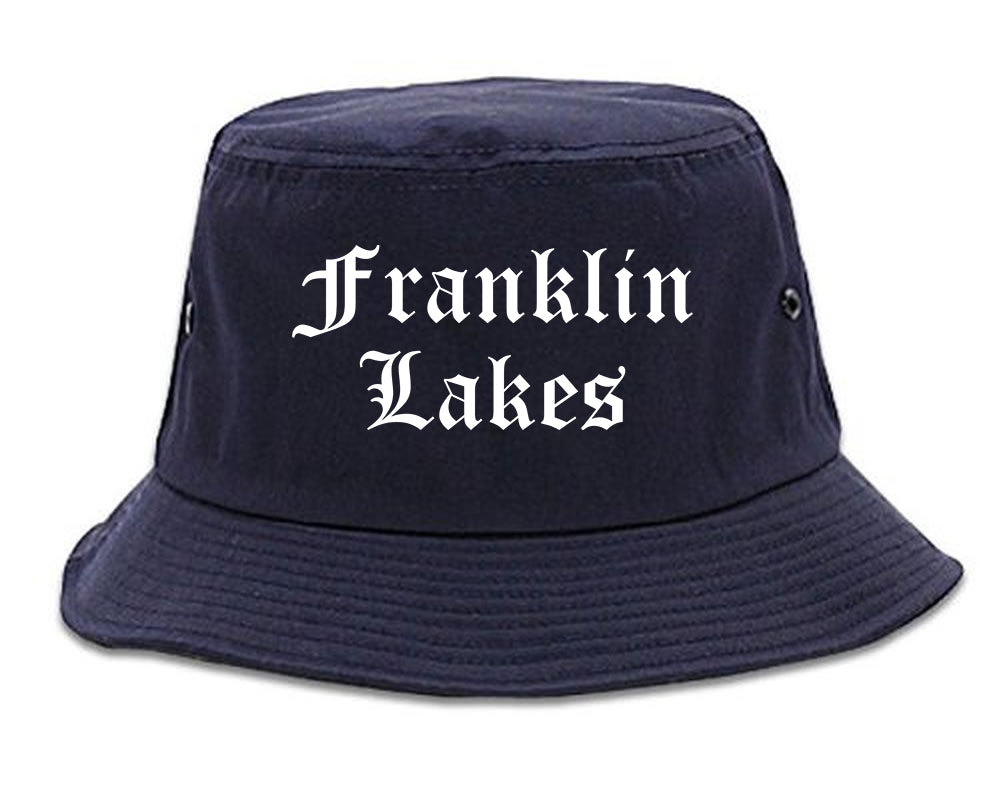 Franklin Lakes New Jersey NJ Old English Mens Bucket Hat Navy Blue