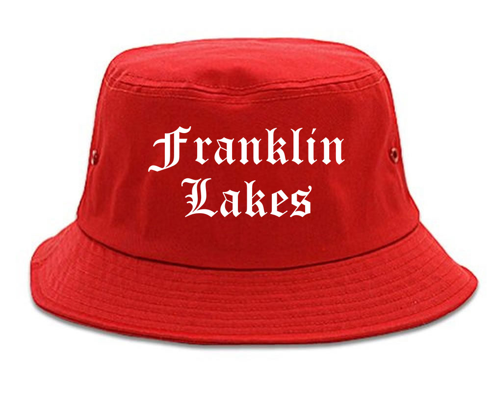 Franklin Lakes New Jersey NJ Old English Mens Bucket Hat Red