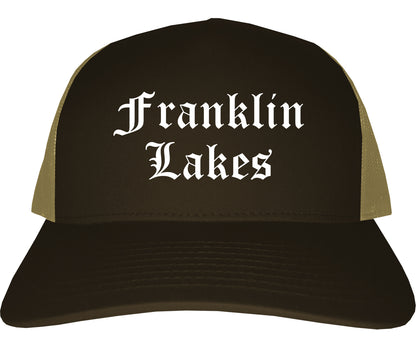 Franklin Lakes New Jersey NJ Old English Mens Trucker Hat Cap Brown