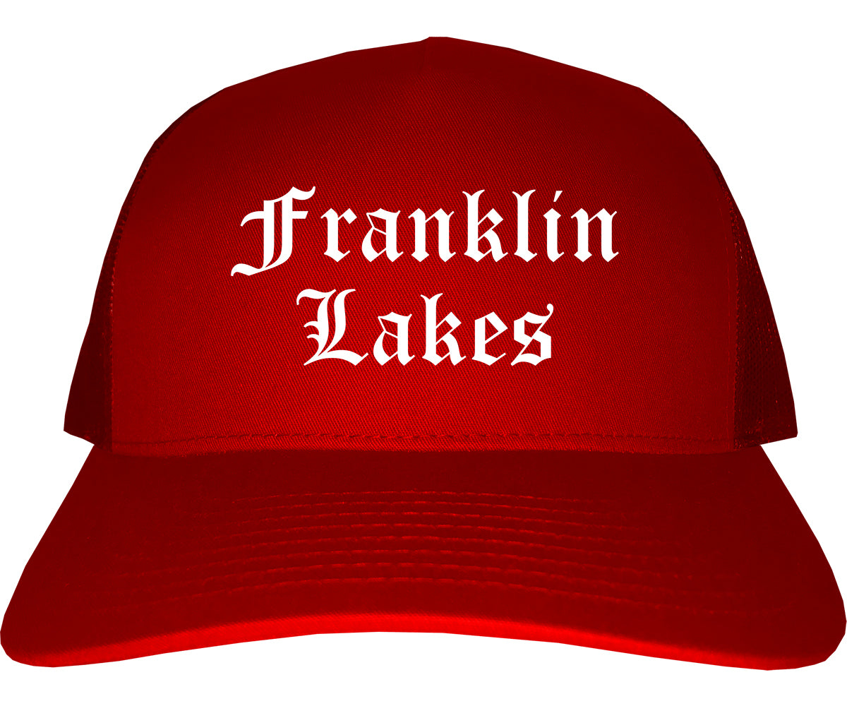 Franklin Lakes New Jersey NJ Old English Mens Trucker Hat Cap Red