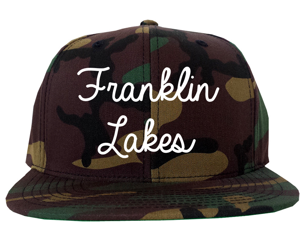 Franklin Lakes New Jersey NJ Script Mens Snapback Hat Army Camo
