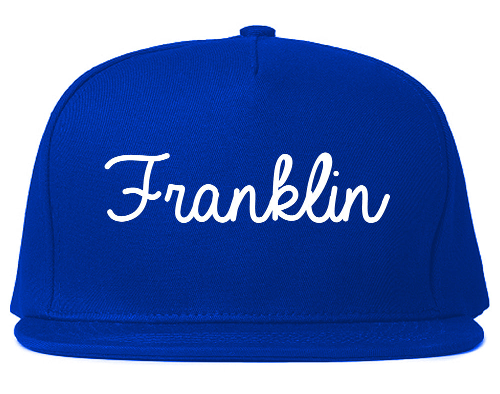 Franklin Massachusetts MA Script Mens Snapback Hat Royal Blue