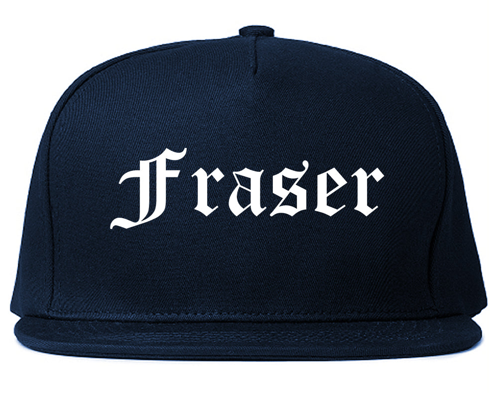 Fraser Michigan MI Old English Mens Snapback Hat Navy Blue
