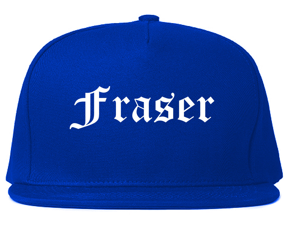 Fraser Michigan MI Old English Mens Snapback Hat Royal Blue