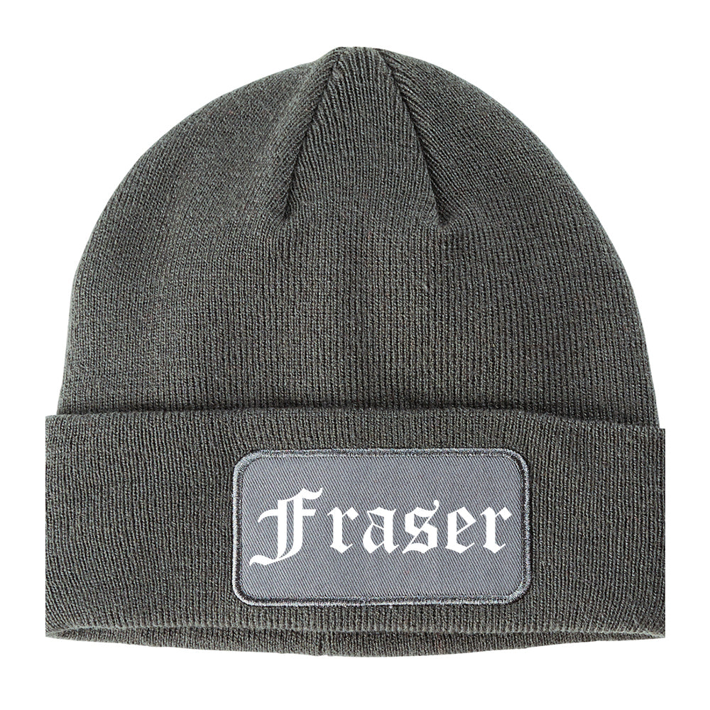 Fraser Michigan MI Old English Mens Knit Beanie Hat Cap Grey