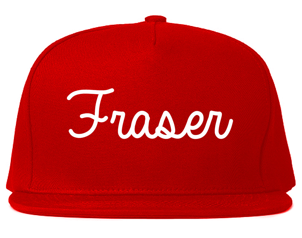 Fraser Michigan MI Script Mens Snapback Hat Red