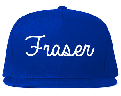 Fraser Michigan MI Script Mens Snapback Hat Royal Blue