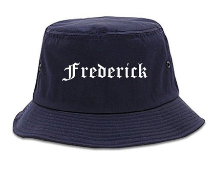Frederick Maryland MD Old English Mens Bucket Hat Navy Blue