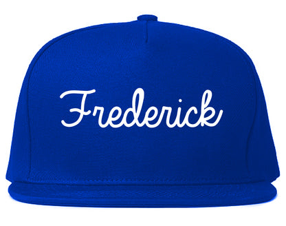 Frederick Maryland MD Script Mens Snapback Hat Royal Blue