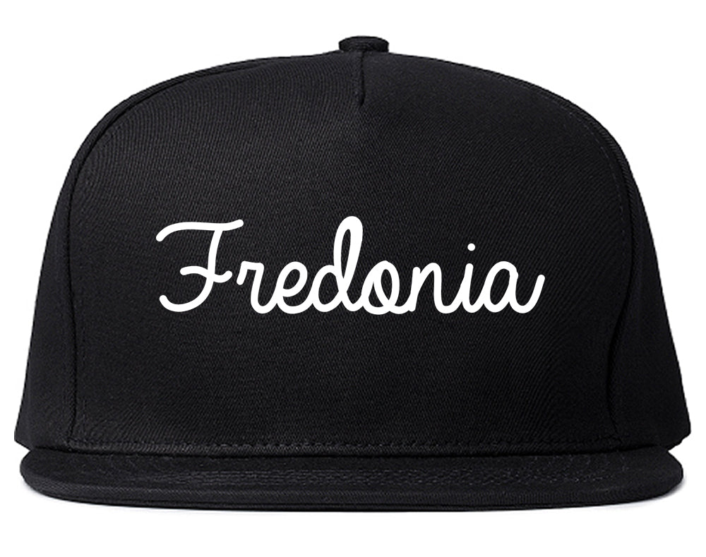 Fredonia New York NY Script Mens Snapback Hat Black