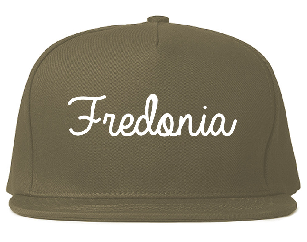 Fredonia New York NY Script Mens Snapback Hat Grey